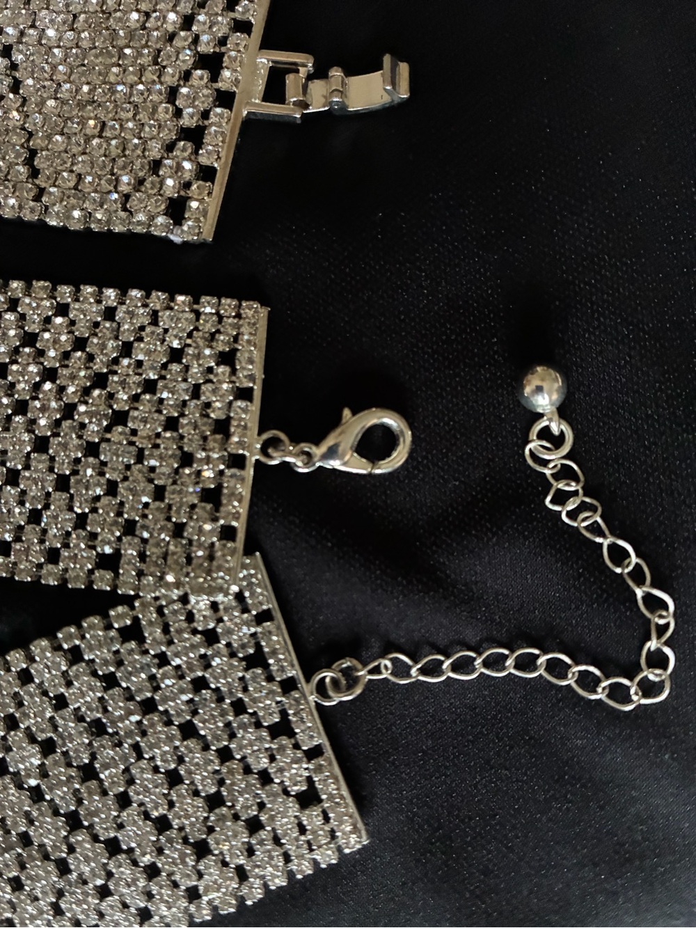 Silver wide mesh necklace & bracelet set, crystals , elegant, statement piece. - Picture 2 of 4